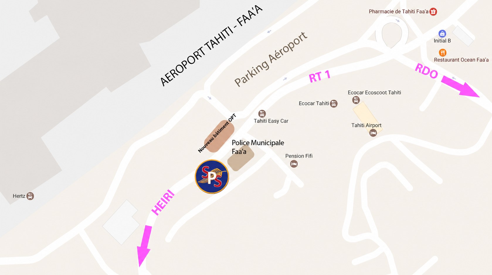 Plan d'accès - SPS face à l'aéroport de Tahiti-Faa'a